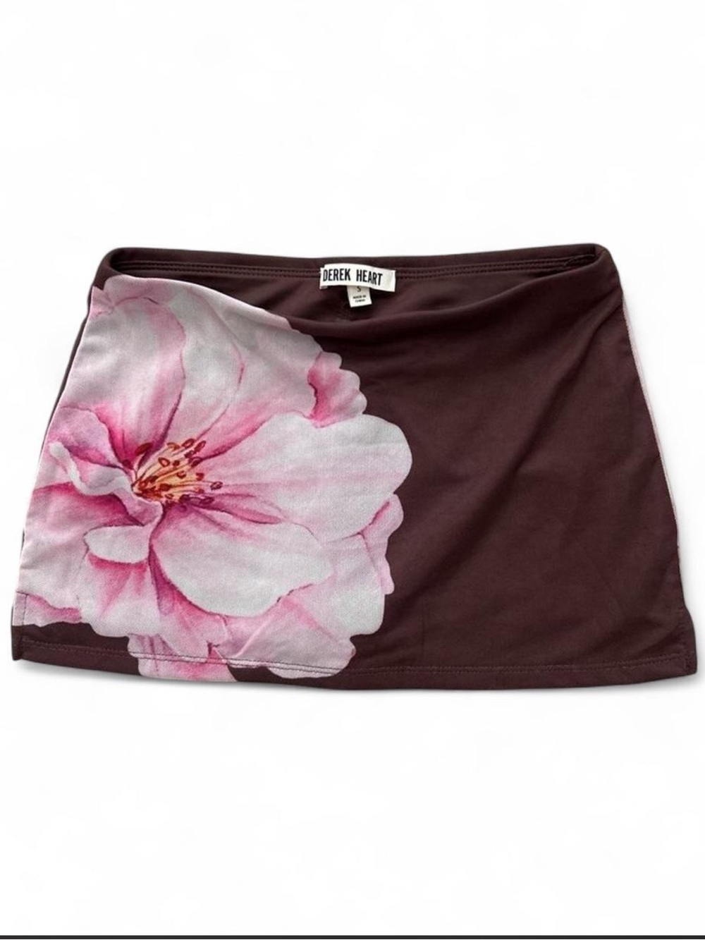 Derek Heart Brown Mini Skirt with Pink Floral Accent
